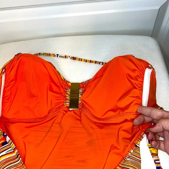 VIX Paula Hermanny One Piece Multicolor Swimsuit 24K Gold-Plated Details Size 12 - Picture 11 of 13